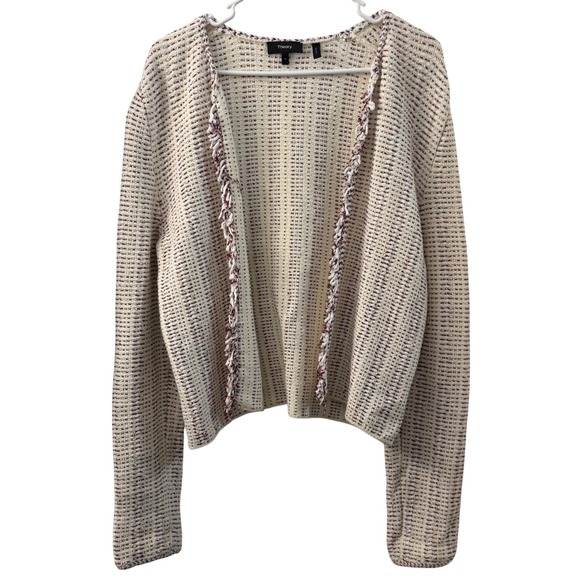 Theory Sweaters - THEORY Galinne Speckle Boucle Knit Open Front Cardigan Sweater Cream Multi Small